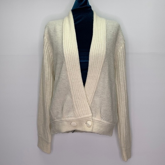 Vintage Cream Wrap Sweater Medium 90s Acrylic Blend Cardigan - Picture 1 of 8